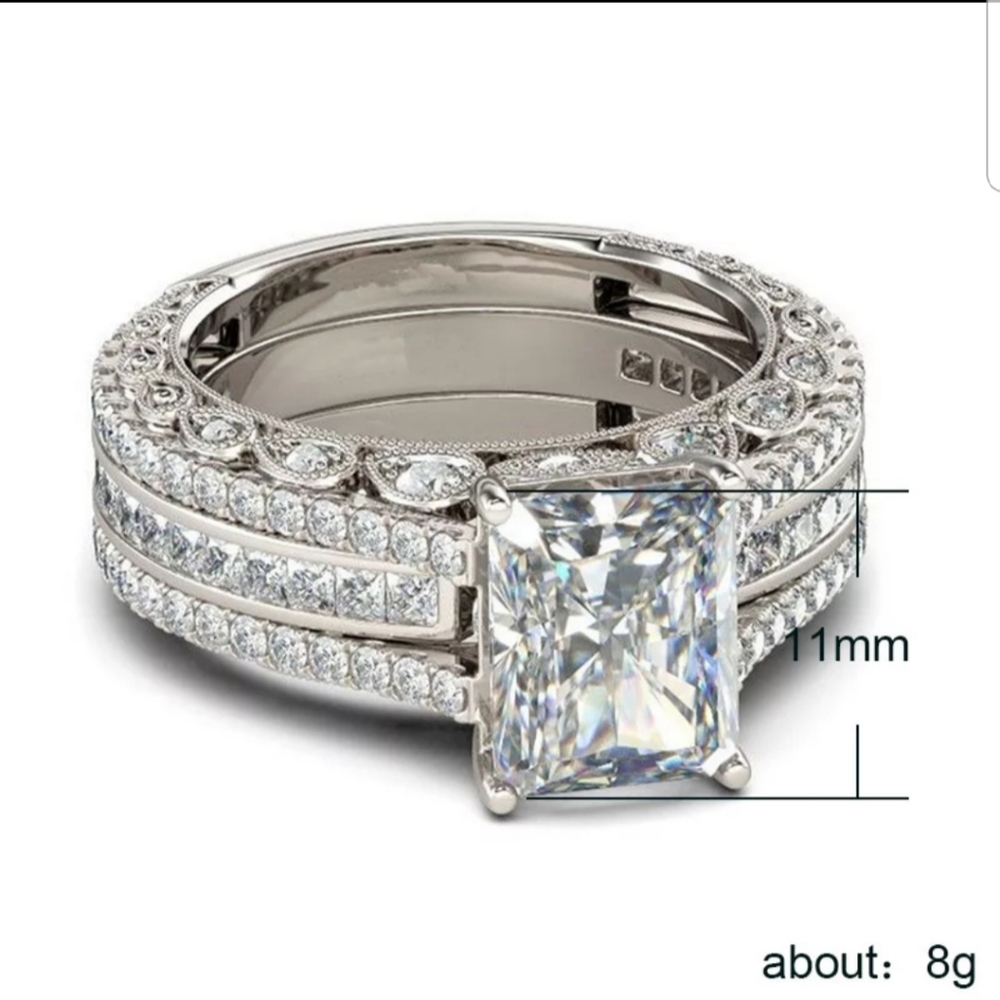 New princess 925 sterling silver wedding ring set - Picture 4 of 6